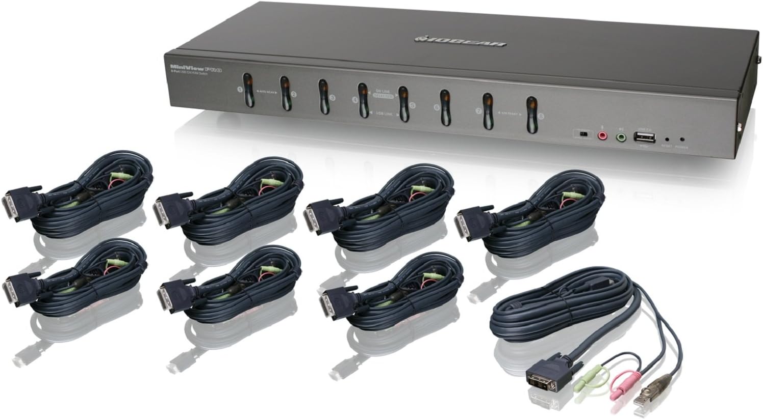 IOGEAR 8-Port Rackmount DVI and VGA KVMP Switch with 2-DVI-D USB KVM Cables, TAA Compliant, GCS1108