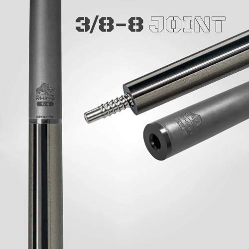 RHINO Nebula 2 Pool Cue - 100% Carbon Fiber Shaft & Composite Butt. Time Crystal Tip, Pro Taper Design, 12.4 mm,12.8 mm. 3/8-8 Joint, 3D Friction Grip. Low Deflection Pool Cue