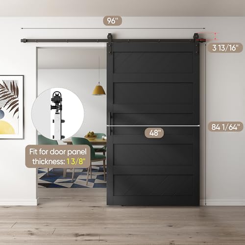 JUBEST 36" x 84" Barn Door, Slding Barn Door Kit Wave Shape Barn Door Panel with Hardware Kit Include, Easy Installation, Solid Wood, MDF & PVC Covered, Black