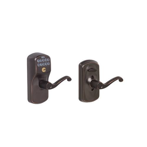 Schlage FE595 PLY/FLA Plymouth Keypad Flex-Lock Entry Leverset with Flair Lever Satin Chrome