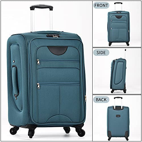 Merax Softside Luggage Set, Travel Suitcase Expandable Lightweight, 3 Piece Luggage Sets with Spinner Wheels 20" 24" 28" Suitcase with TSA Lock (Blue Green)
