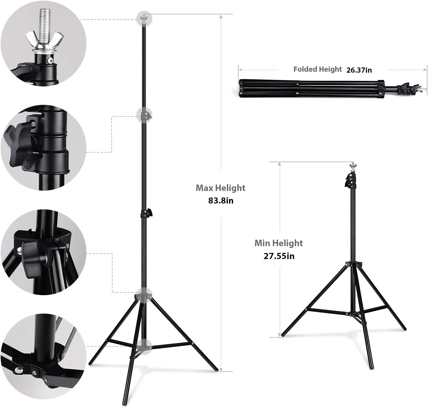 PHOPIK Photo Studio Backdrop Stand, 10ft Adjustable Photo Background Holder, Back Drop Banner Stand Support System Kit for Portrait & Studio Photography, Birthday Party