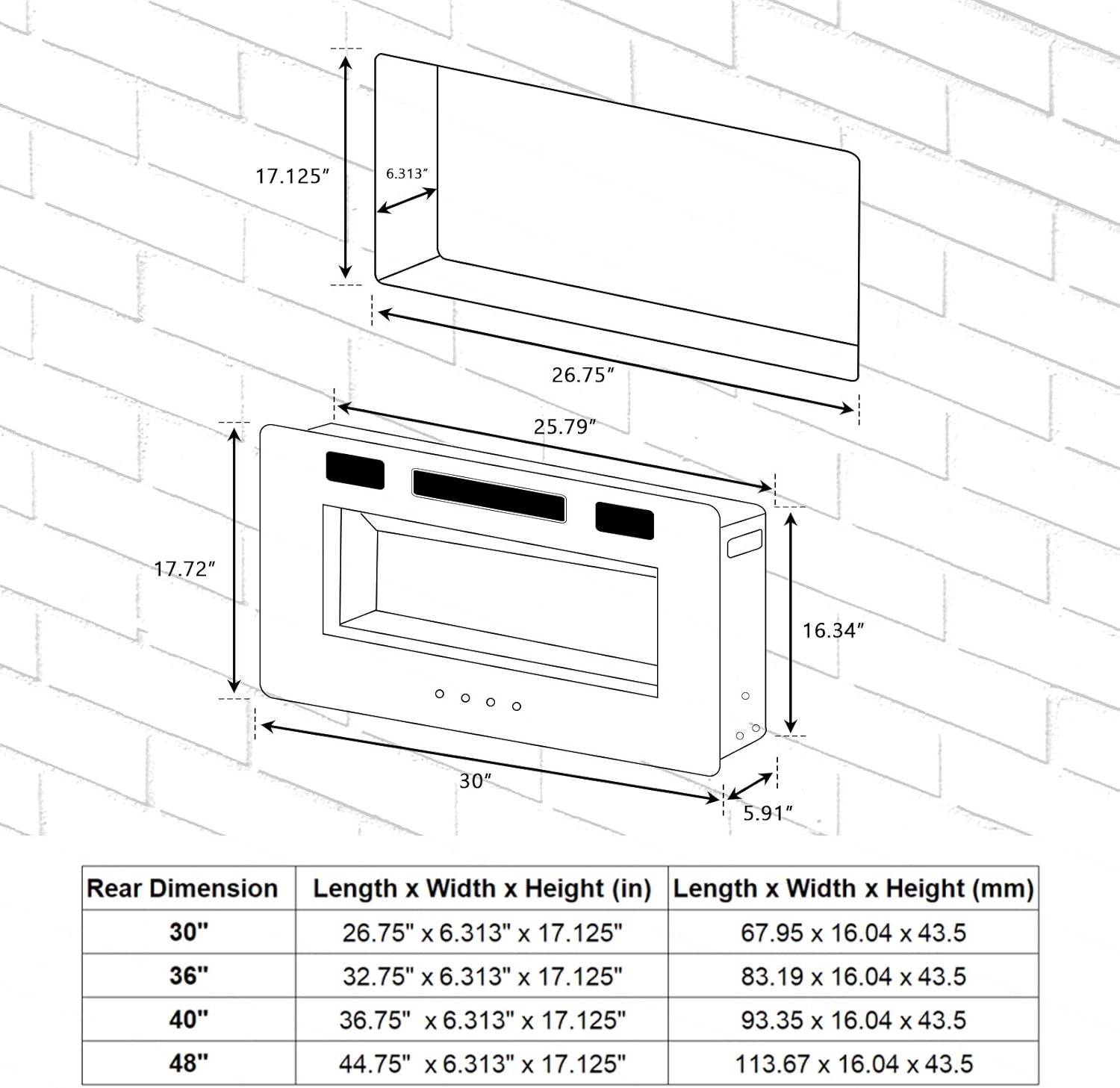 Sophia & William 30" Electric Fireplace Recessed and Wall Mounted, Noiseless Electric Heater with Remote Control & Touch Screen for 2 x 6 Stud, Flame Color & Speed Adjustable
