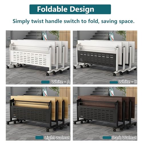 Folding Conference Room Tables with Silent Wheels| Foldable Flip Top Office Meeting Table| Mobile Seminars Dynamic Meetings Training Tables for Offices, Classrooms, Meeting Room(White,47x16x30in)