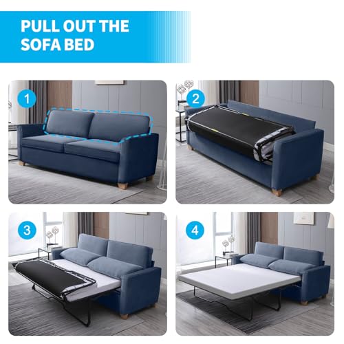 Queen Sleeper Sofa Couch with Pullout Bed, 2-in-1 Pull Out Sofa Bed with Foam Mattress, Convertible Loveseat Sofa Sleeper Pullout Couch Bed for Living Room, Apartment, Office