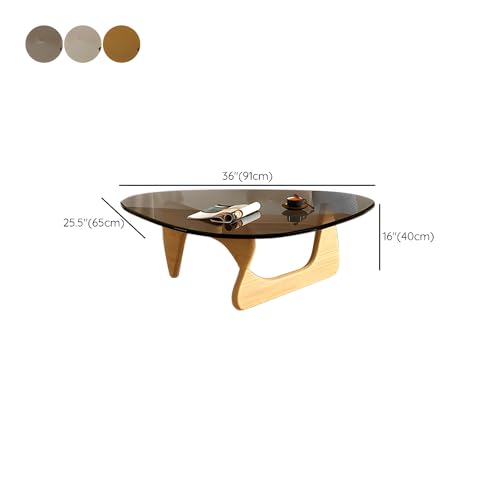Triangle Glass Coffee Table,Noguchi Aesthetic Coffee Table, Vintage Coffee Table for Living Room- 32" L x 22.5" W x 16" H Tawny/Clear Glass Top Natural Solid Wood Base