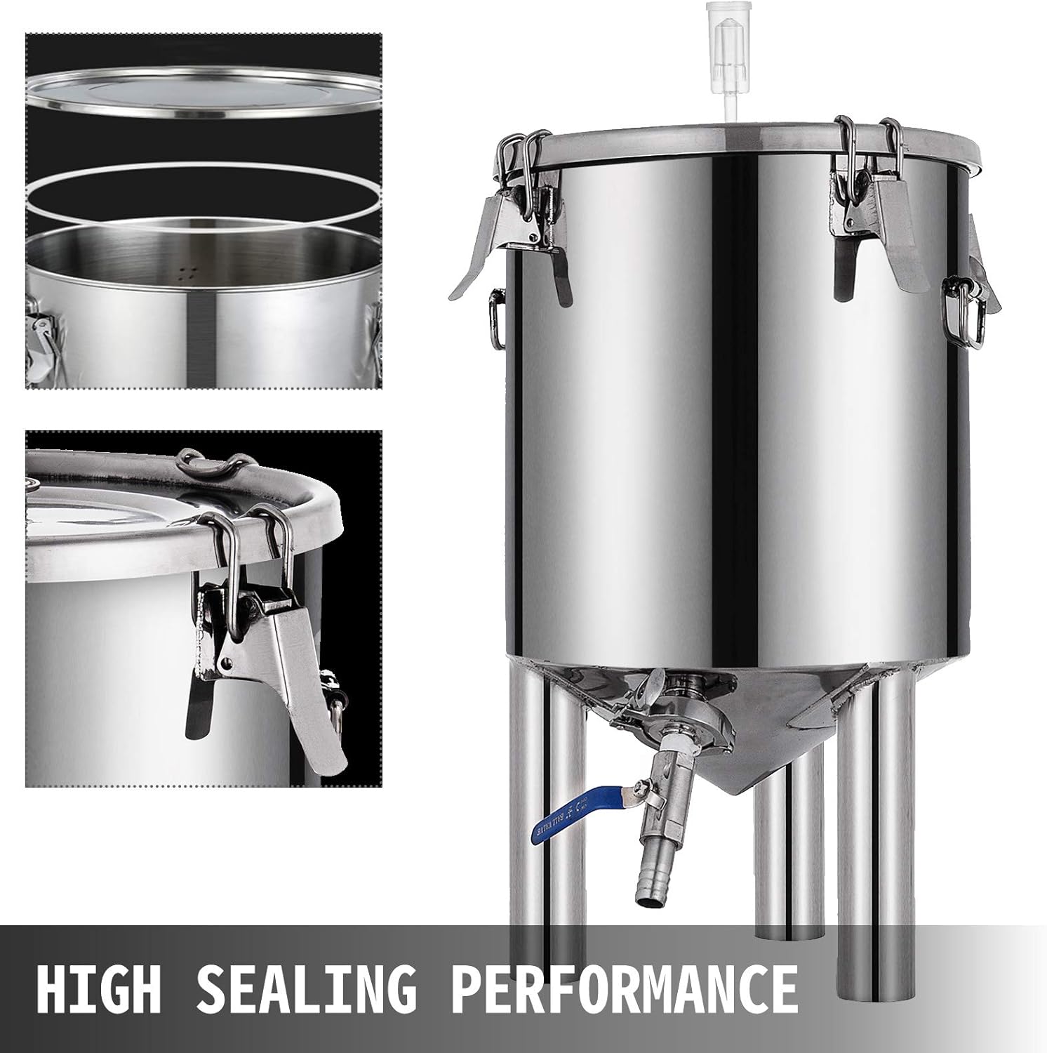 VBENLEM 7 Gallon Home Brewing Chronical Fermenter Stainless Steel Brew Bucket Fermenter with Conical Base