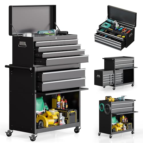 Tool Chest,5-Drawer Rolling Tool Storage Cabinet with Enhanced Packaging, Detachable Top Tool Box, Metal Tool Cart for Garage Workshop,Black, ATC001BK