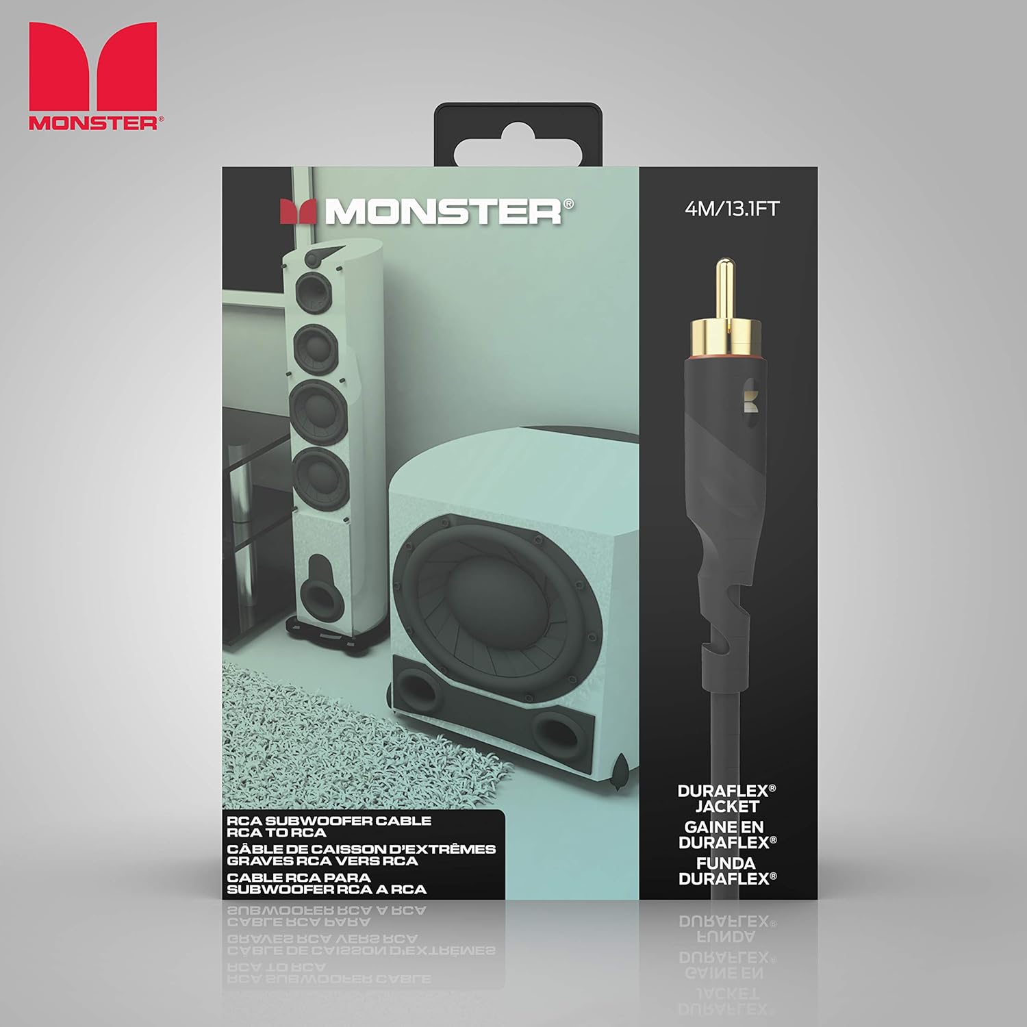Monster Essentials Subwoofer Cable - Optimized RCA Cable for Reduced Sound Interference and Enhanced Sound Quality - 13 Feet Coaxial Audio Cable