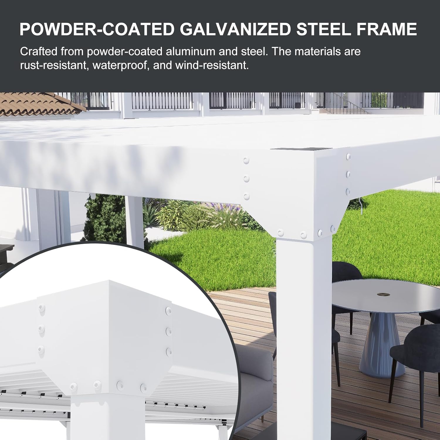 Aoodor Patio 20 x 10 FT Louvered Aluminum Pergola, Outdoor Gazebo with Adustable Hardtop, for Lawn and Garden - White