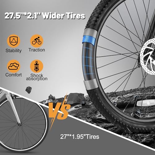 Race Electric Bike for Adults 27.5" Ebike,Peak 750W Brushless Motor,Removable Battery,Commuting Electric Mountain Bike,Up to 22MPH 7-Speed Electric Bicycle with Fork Suspension