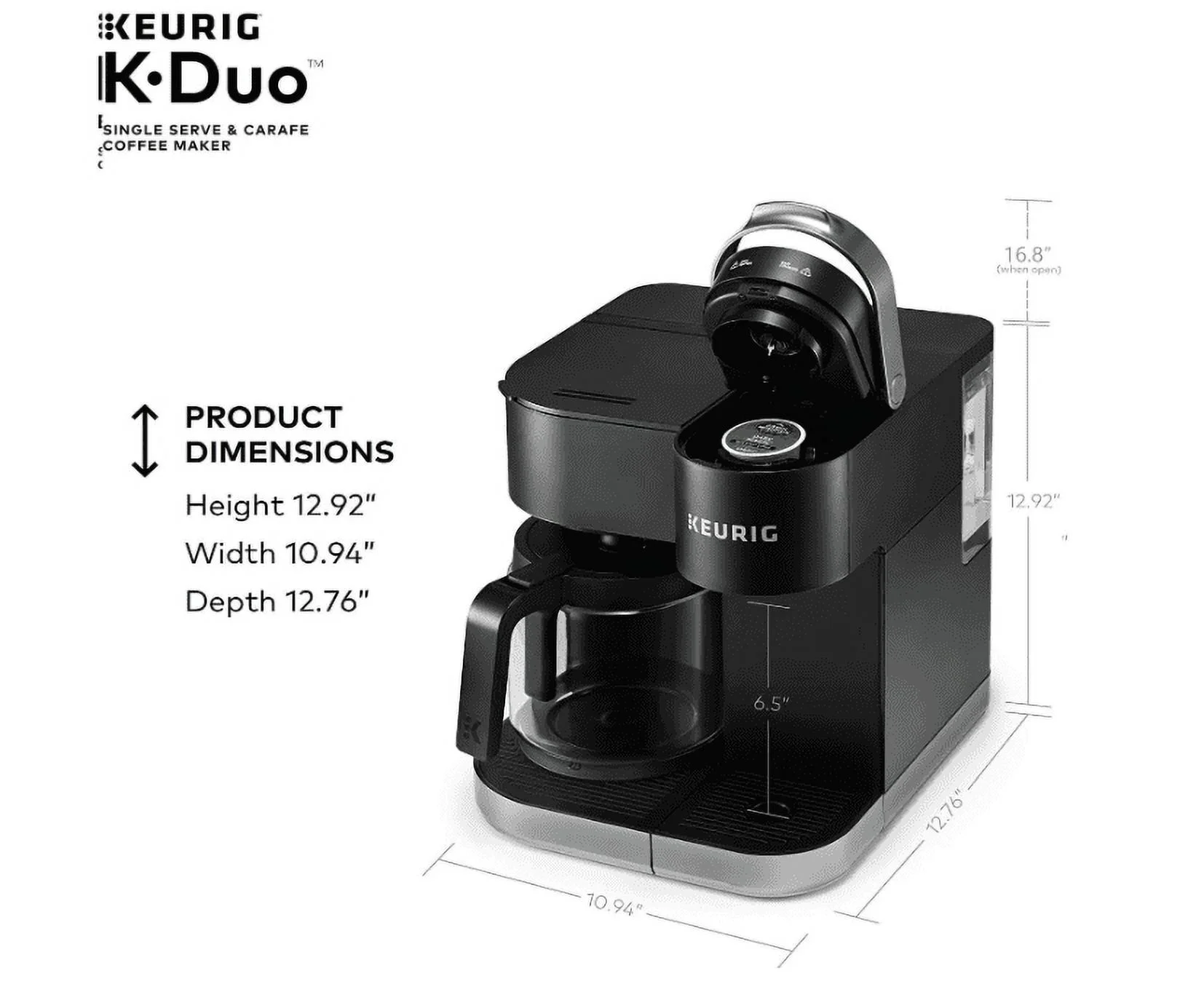 Keurig K-Duo Coffee Maker, Single Serve and 12-Cup Carafe Drip Coffee Brewer, Compatible with K-Cup Pods and Ground Coffee, Black