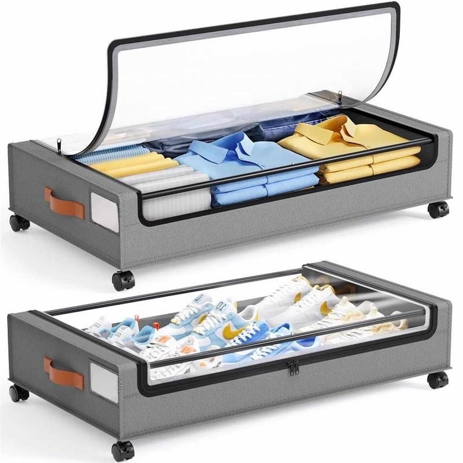 2-Pack Underbed Storage Boxes | Silent Wheels | Dustproof ​​Clear PVC Window |Organizer for Apartments/Dorms/Bedrooms |Back to School Must Have