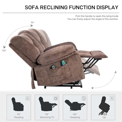 Power Lift Recliner Chair for Elderly,Lazy Boy Recliner Chair with Massage and Heat,Rocker Recliner Chair&Leather Recliner Chairs for Adults,Cup Holders and USB Charge Port,Pockets,Heavy Duty (Black)