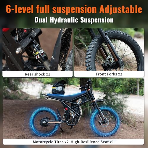 GT73 PRO/GT73 Electric Dirt Bike for Adults, 50MPH 60V 3000W / 37MPH 48V 2400W, 1747Wh/2160Wh Dual Battery Ebike Up to 85 Miles, 25" Motorcycle Tire, UL2849 All Terrain E Bike Full Suspension