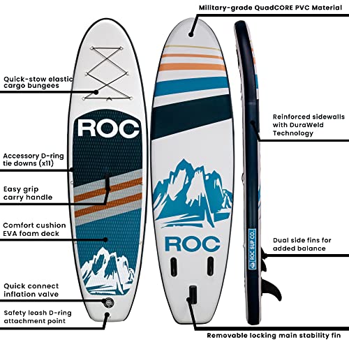 Roc Inflatable Stand Up Paddle Boards with Premium SUP Paddle Board Accessories, Wide Stable Design, Non-Slip Comfort Deck for Youth & Adults