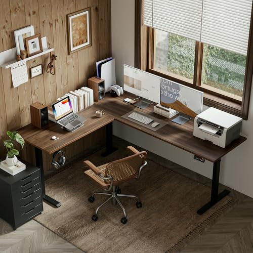 Agilestic L Shaped Electric Standing Desk with 2 Drawers, 63 Inch Ergonomic Adjustable Height Desk with Storage, Corner Desk Sit Stand up Computer Table for Work Office Home, Rustic Brown