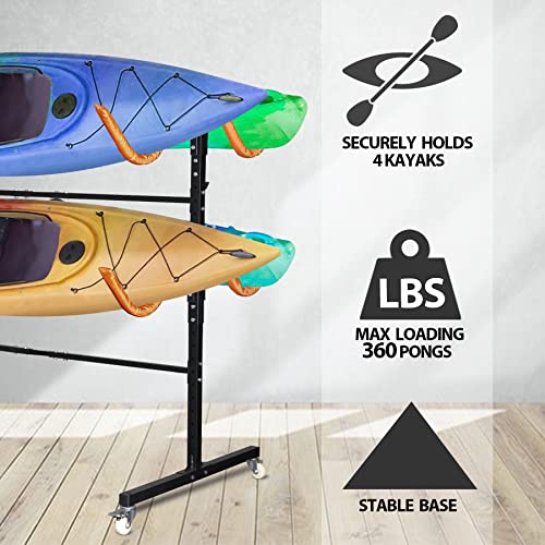 Freestanding Kayak Storage Rack 2 Kayaks/4 Kayaks, Kayak Racks for Outdoor Storage, Kayak Stand Heavy Duty Storage for Kayaks, Canoes, SUP and Surfboards