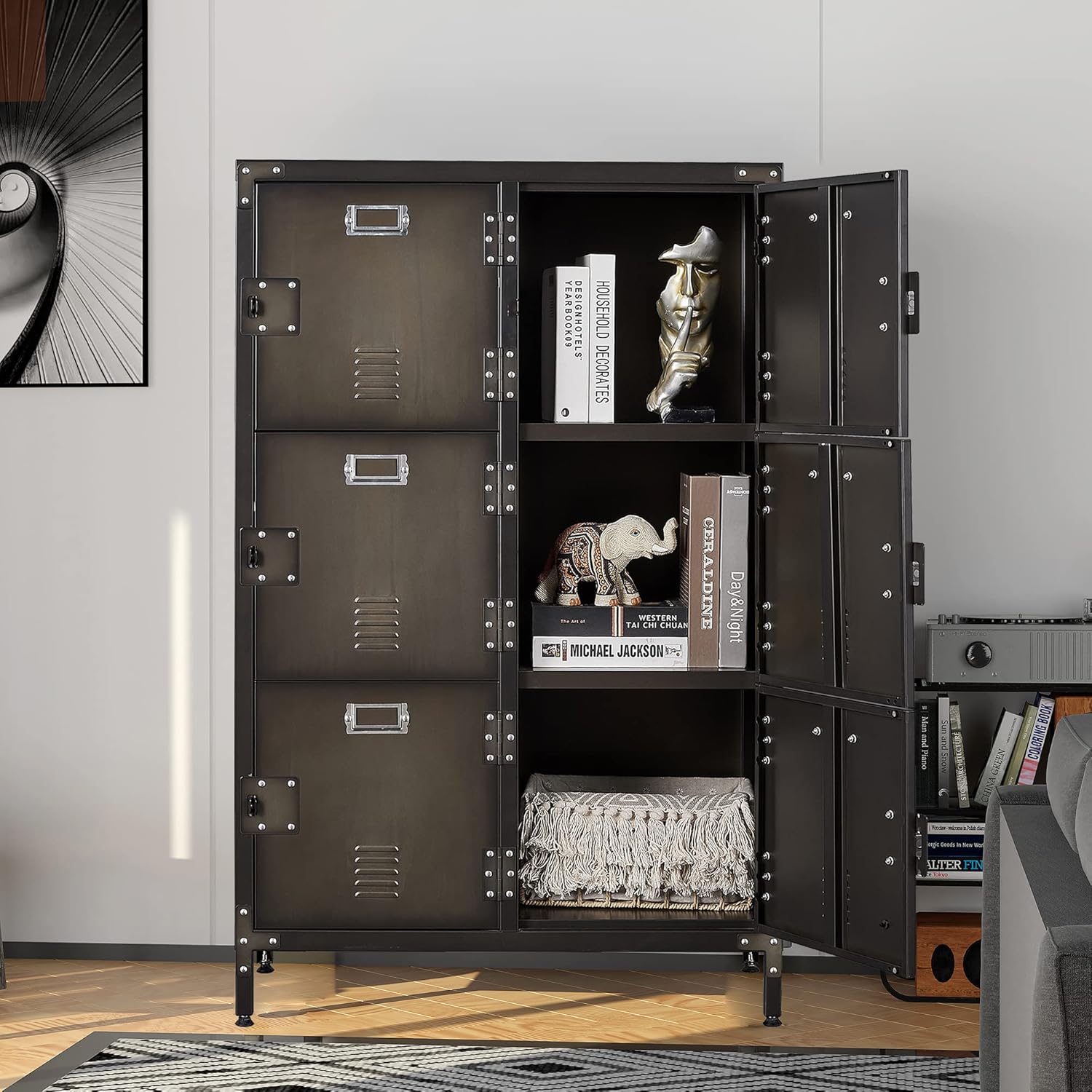Metal Storage Cabinet, Storage Locker Employees Locker with 4 Doors, 55 Height Steel Cabinet with Lockable Doors, Storage Cabinet with Adjustable Feet for Home Office Gym.