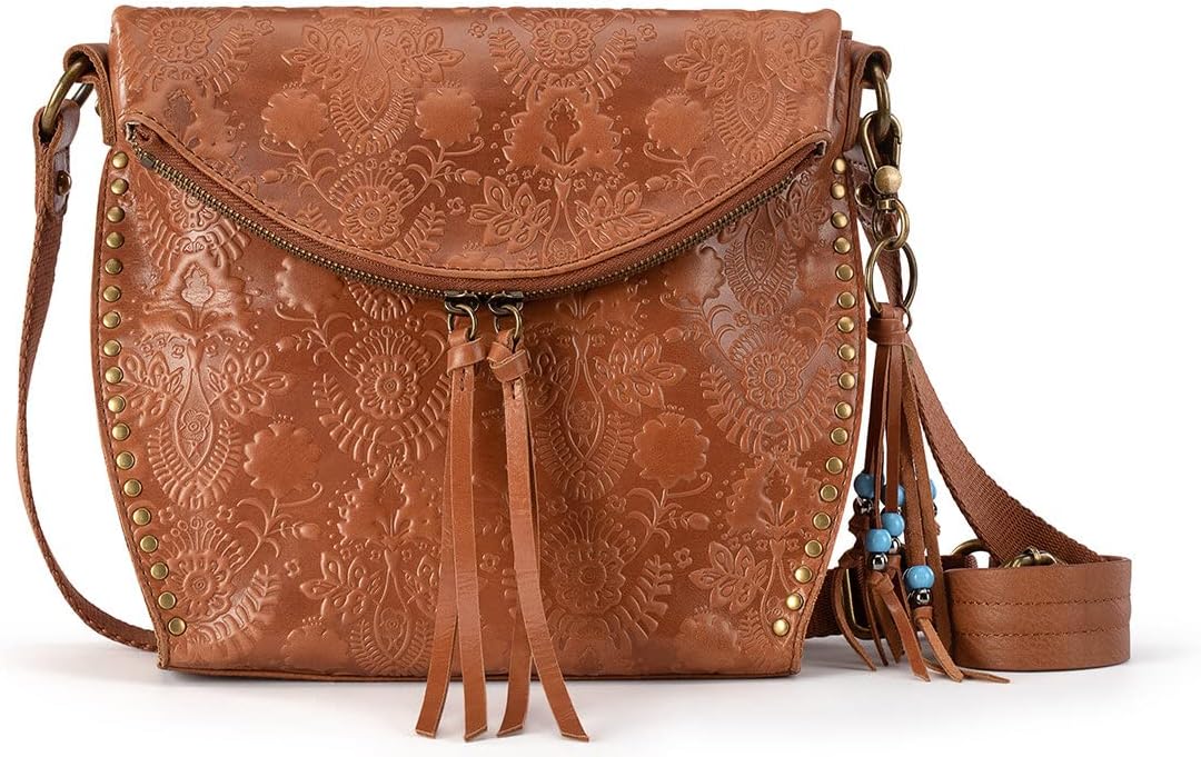 The Sak womens Leather & Silverlake Crossbody Bags in Leather Casual Purse with Adjustable Strap Zipper Pockets, Black Ii & Tobacco Floral Embossed Ii, One Size US