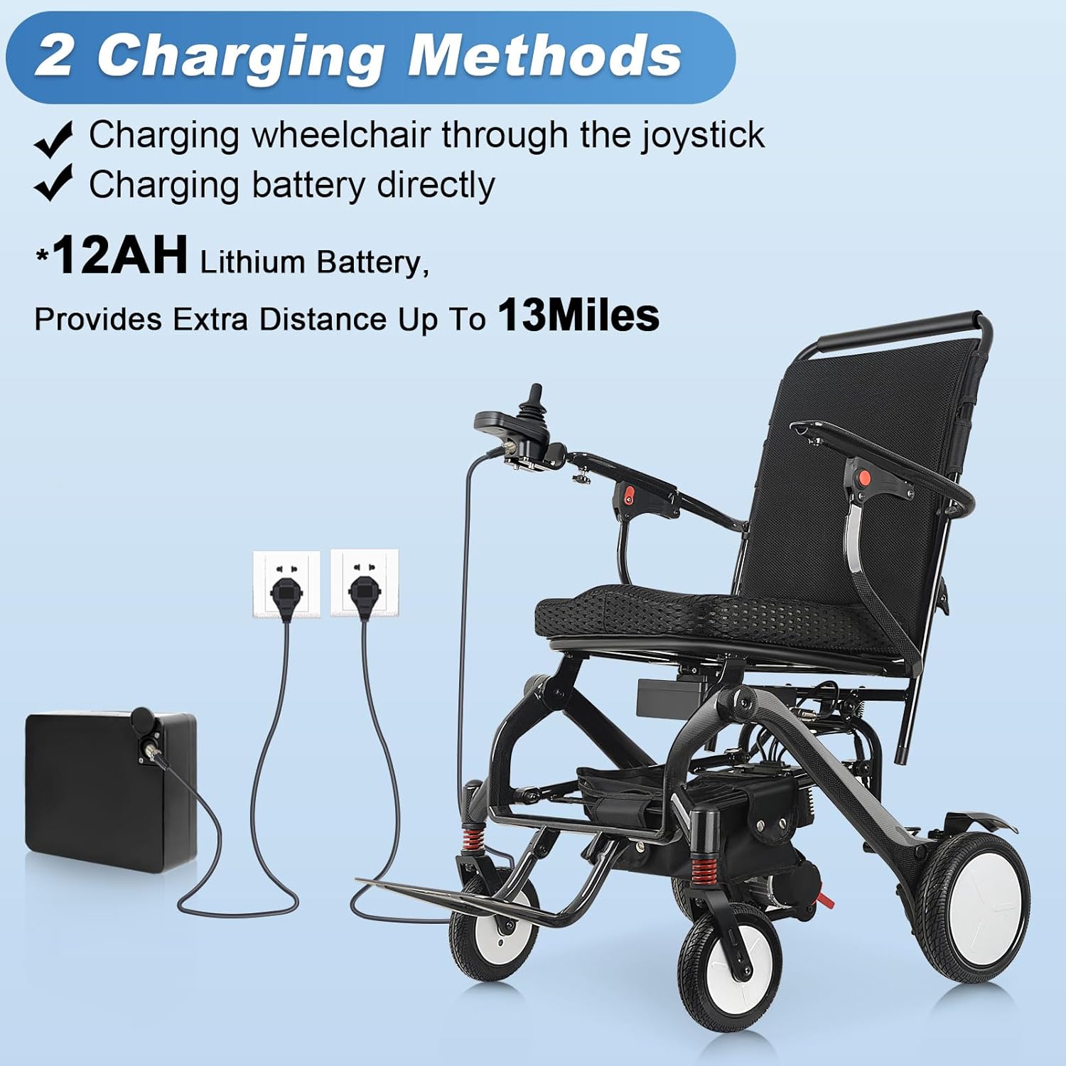 42lb Super Lightweight Electric Wheelchairs for Adults, 13 Miles Long Range Power Wheelchair, Intelligent Motorized Wheelchair for Seniors, Portable Airline Approved (Carbon Fiber Frame)
