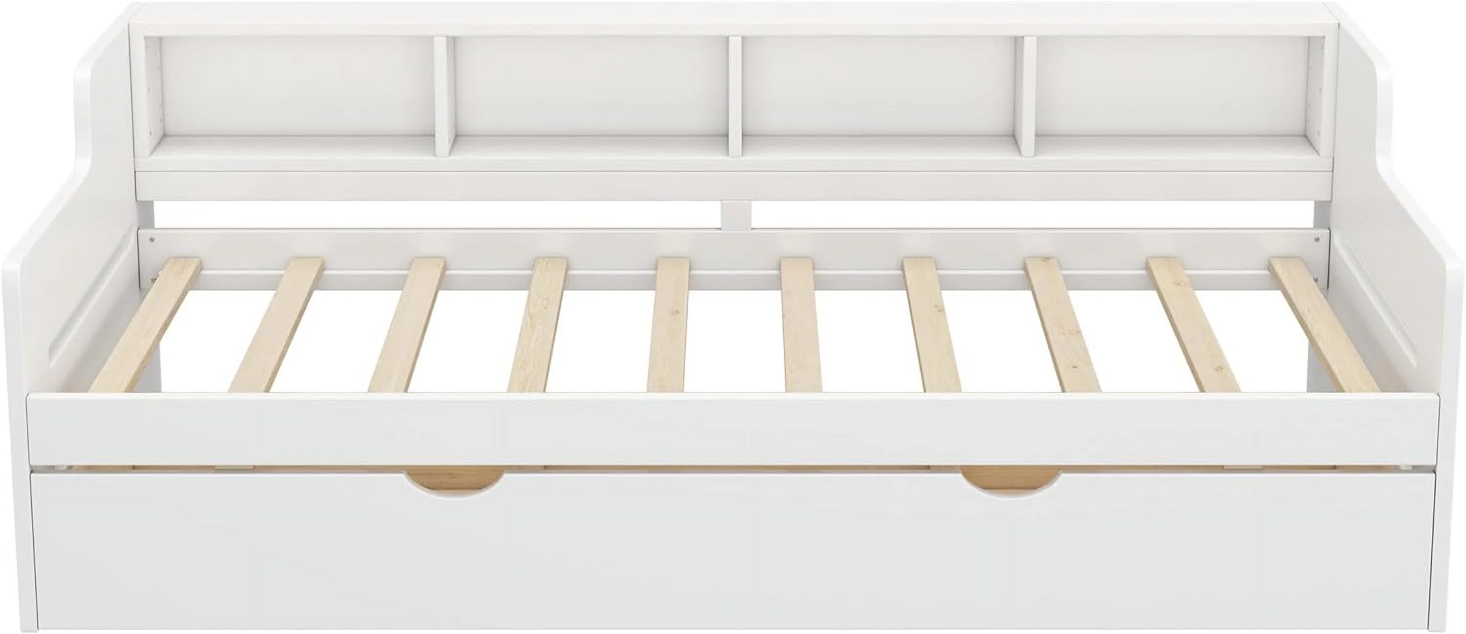 Size Daybed With Storage, Wood Daybed With Drawers & Bookcase Headboard For Kids Tees, Platform Bed With 3-I-1 Drawer For Livig Room Guest Room, White