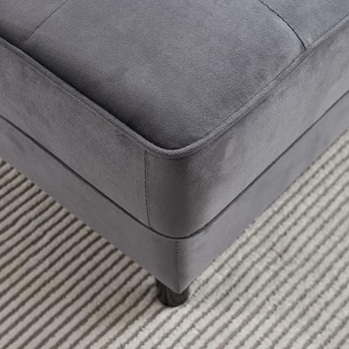 Taikonaut 64" Upholstered Velvet Chaise Lounge with Left Armrest & Lumbar Pillow, Button Tufted Lounge Sofa, Lounge Chair Indoor, Modern Velvet Lounge Chair for Bedroom, Living Room and Office (Gray)