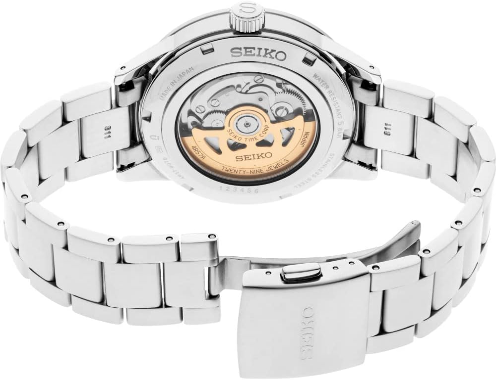 SEIKO Men's Black Dial Silver Stainless Steel Band Presage Automatic Watch