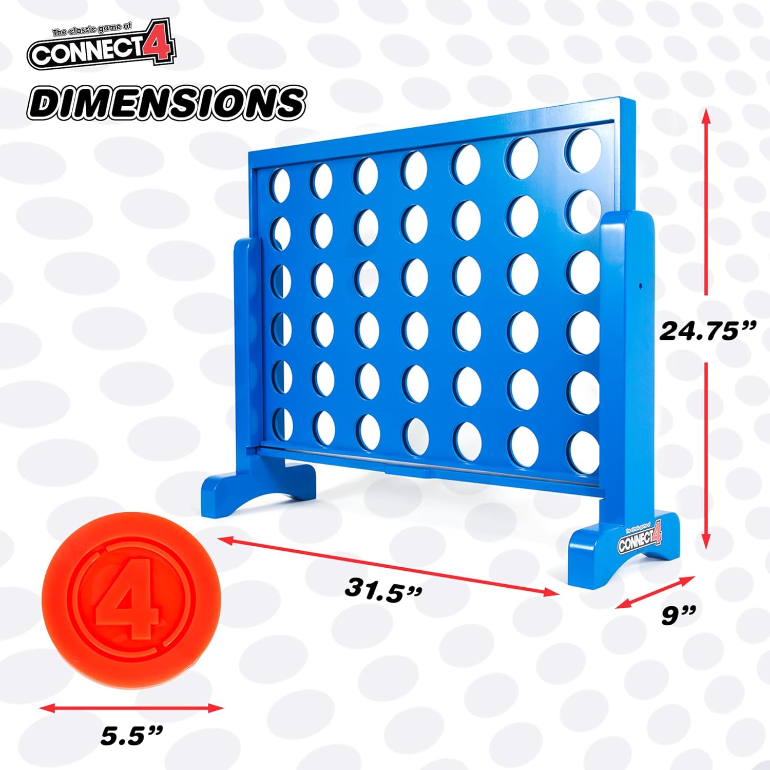 Giant Connect 4: Hasbro's Original Connect4 Game Super-Sized - 31.5 inch Wooden Official Four in a Row Board Game - Indoor or Outdoor Connect4 Fun for Adults and Family