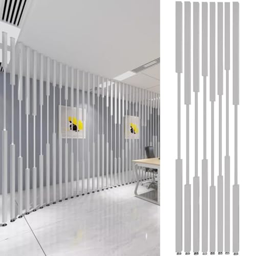 Room Divider Cubicle Dividers Partition Wall/Floor to Ceiling Wooden Slats, Metal Iron 8 Pcs Wall Dividers Privacy Screens, for Living Room Bathroom, Easy to Install(White,225CM/88.5IN/7.38FT)