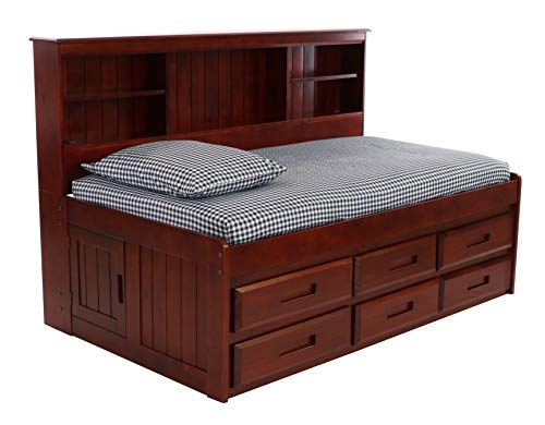 Discovery World Furniture Twin Bookcase Day Bed with 6 Drawers in Merlot Finish