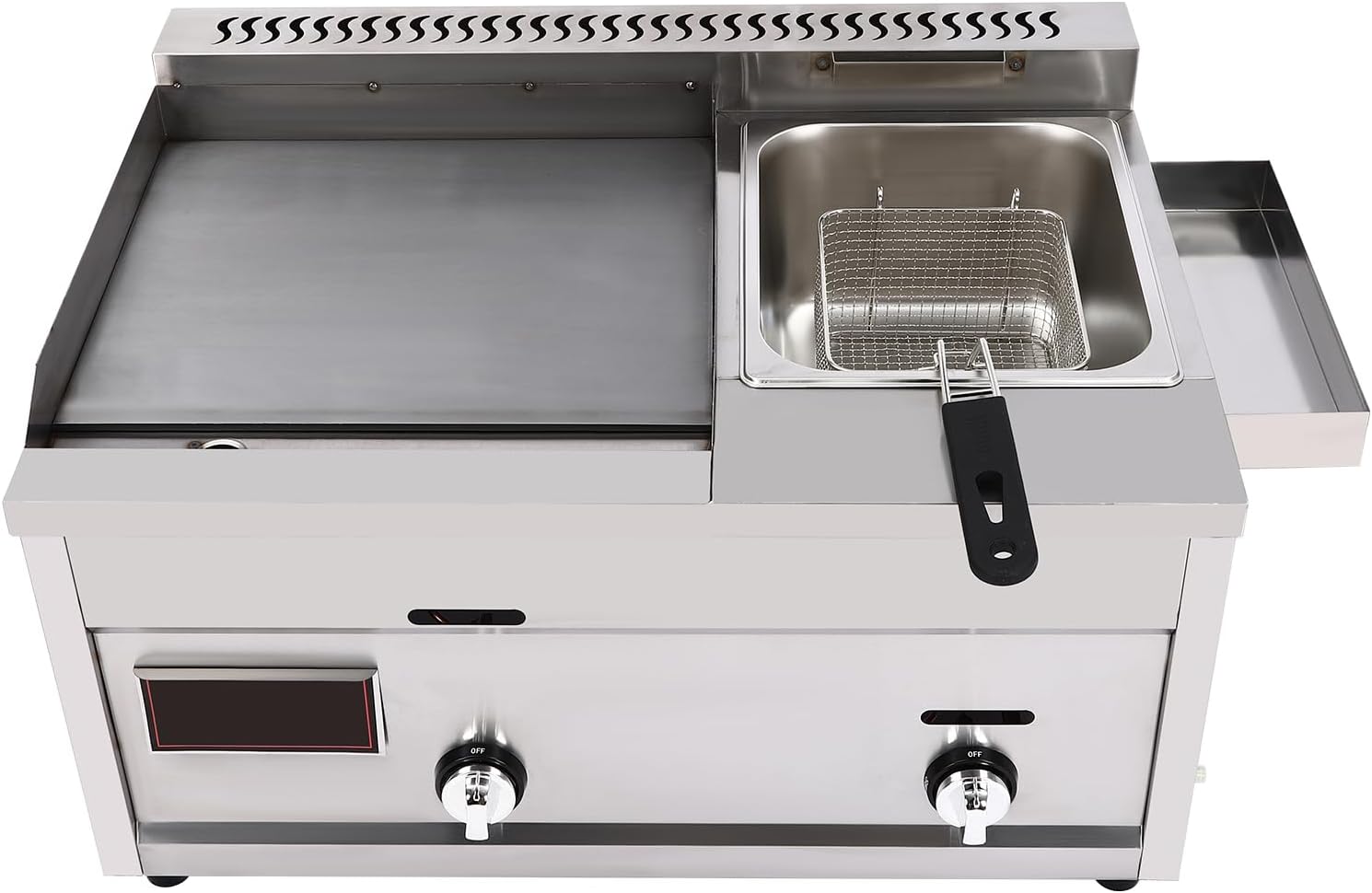 Gas Propane Griddle and Deep Fryer Fast Heating Flat BBQ Hot Plate Frying Machine with Dual Burners Multi-Function Grill and Oil Frying Cookware W/Basket Combo(Stainless Steel)