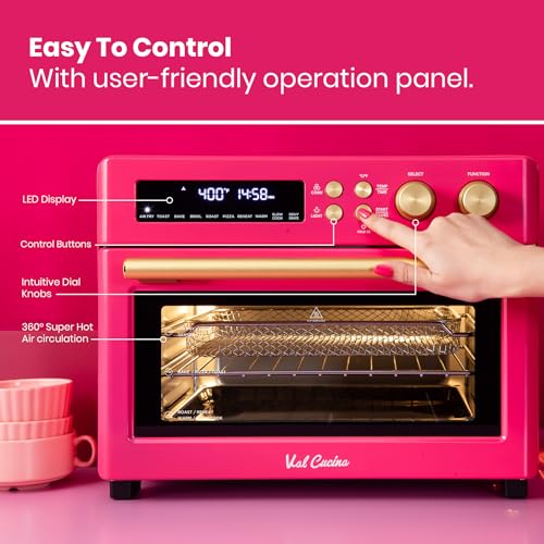 VAL CUCINA Retro Infrared Heating Air Fryer Toaster Oven, Extra Large Countertop Convection Oven 10-in-1 Combo, 6-Slice Toast, 12-inch Pizza, Enamel Baking Pan Easy Clean, Super Fast with Recipe Book,