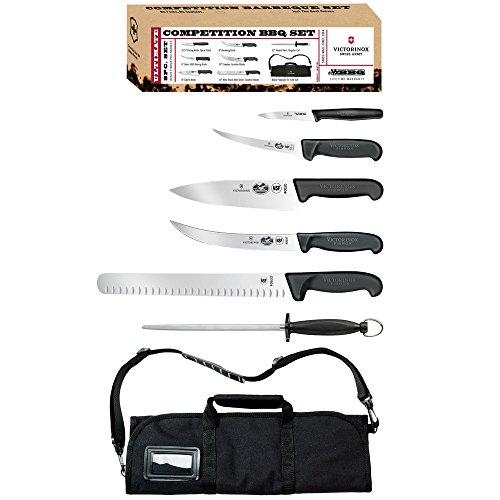 Victorinox Swiss Army 7-Piece Master Competition BBQ Set with Red Fibrox Pro Handles and Knife Roll