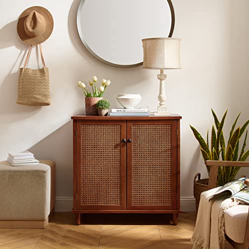 Zouron Entryway Cabinet Wood Accent Storage Cabinet with Metal Handle Doors, Wood Grain Sideboard Buffet Cabinet for Entryway, Hallway Living Room, Free Standing Accent Cabinet, 1 Pcs
