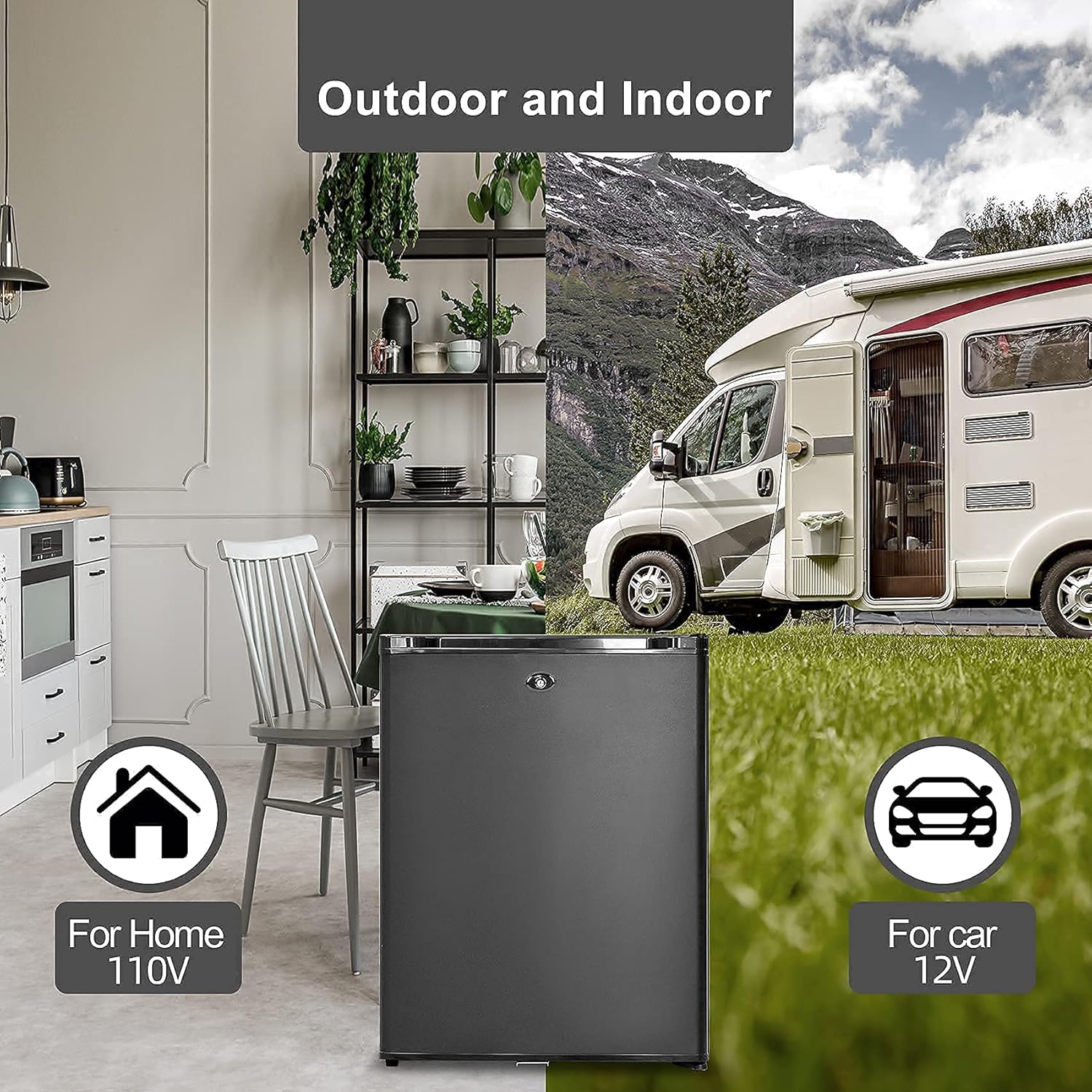 Mini Fridge for Truck Drivers with Lock 1.4 Cu.Ft, Semi Truck Fridge, Absorption Refrigerator 12v/110v for Camper, Truck, Rv, Bedroom,Black