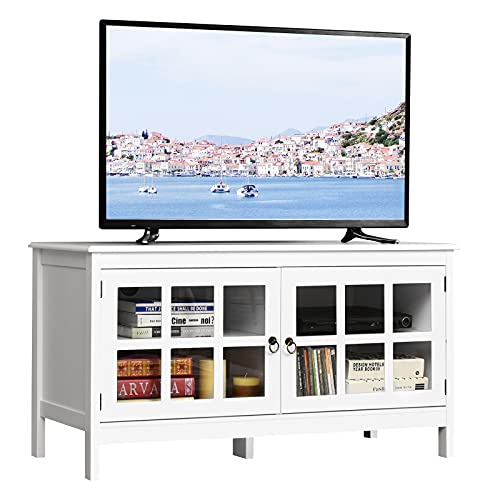Tangkula TV Stand Cabinet, Modern Wood Large Wide Entertainment Center for TV up to 50", Living Room Media Console Cabinet Stand with 2 Doors (Black)