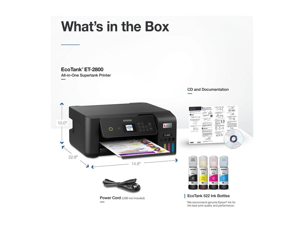 Epson EcoTank ET-2800 Wireless Color All-in-One Cartridge-Free Supertank Printer with Scan and Copy ? The Ideal Basic Home Printer - Black