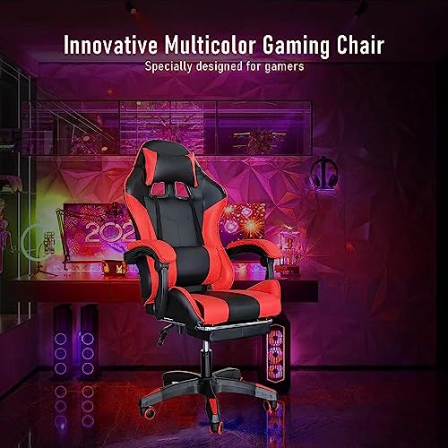 Gaming Chair, Ergonomic Computer Chair with Lumbar Support, Office Chair with Footrest, Swivel Chair Adjustable with Headrest, Red