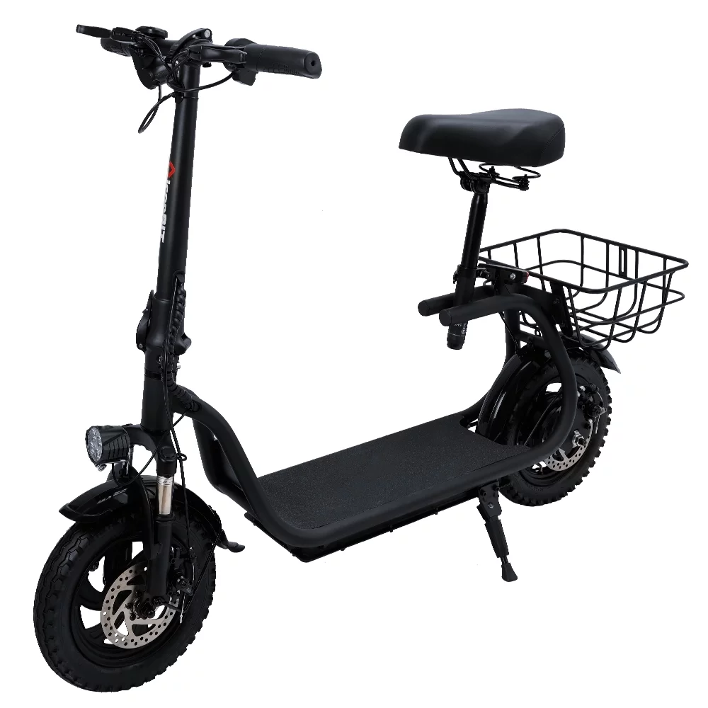 Adult Electric Scooter with Seat & Carry Basket, New Upgraded 500W 36V Up to 19 Mph- LCD Display-Moped for Adults-Foldable-Oversized Soft Seat-Dual Shock Absorption E-Bike