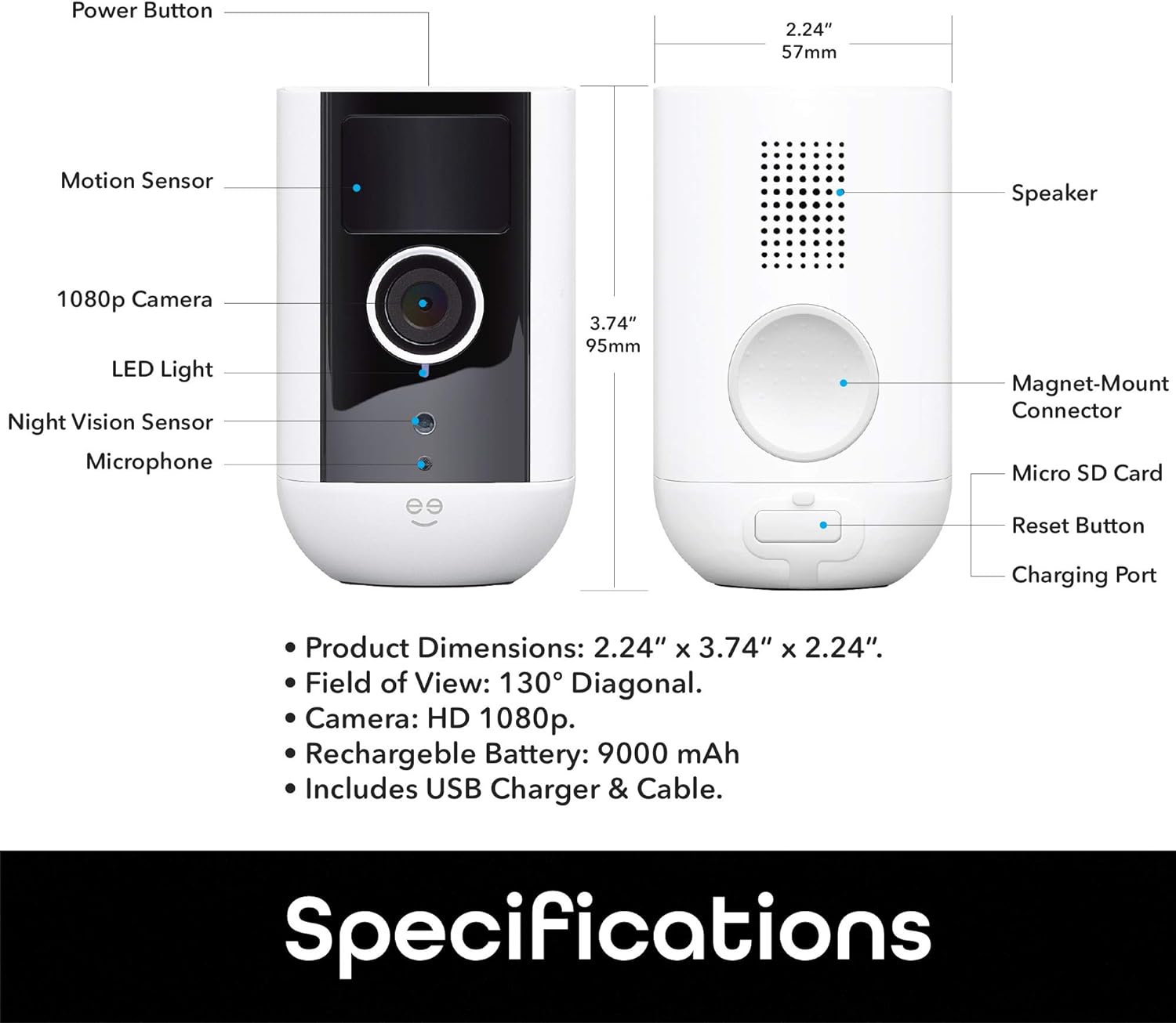 Geeni Freebird Wireless Indoor/Outdoor WiFi Security Camera, Rechargeable Battery-Powered Home Security Camera, 1080P Night Vision/Waterproof, Motion Detection, 2-Way Audio, Works with Alexa (2 Pack)
