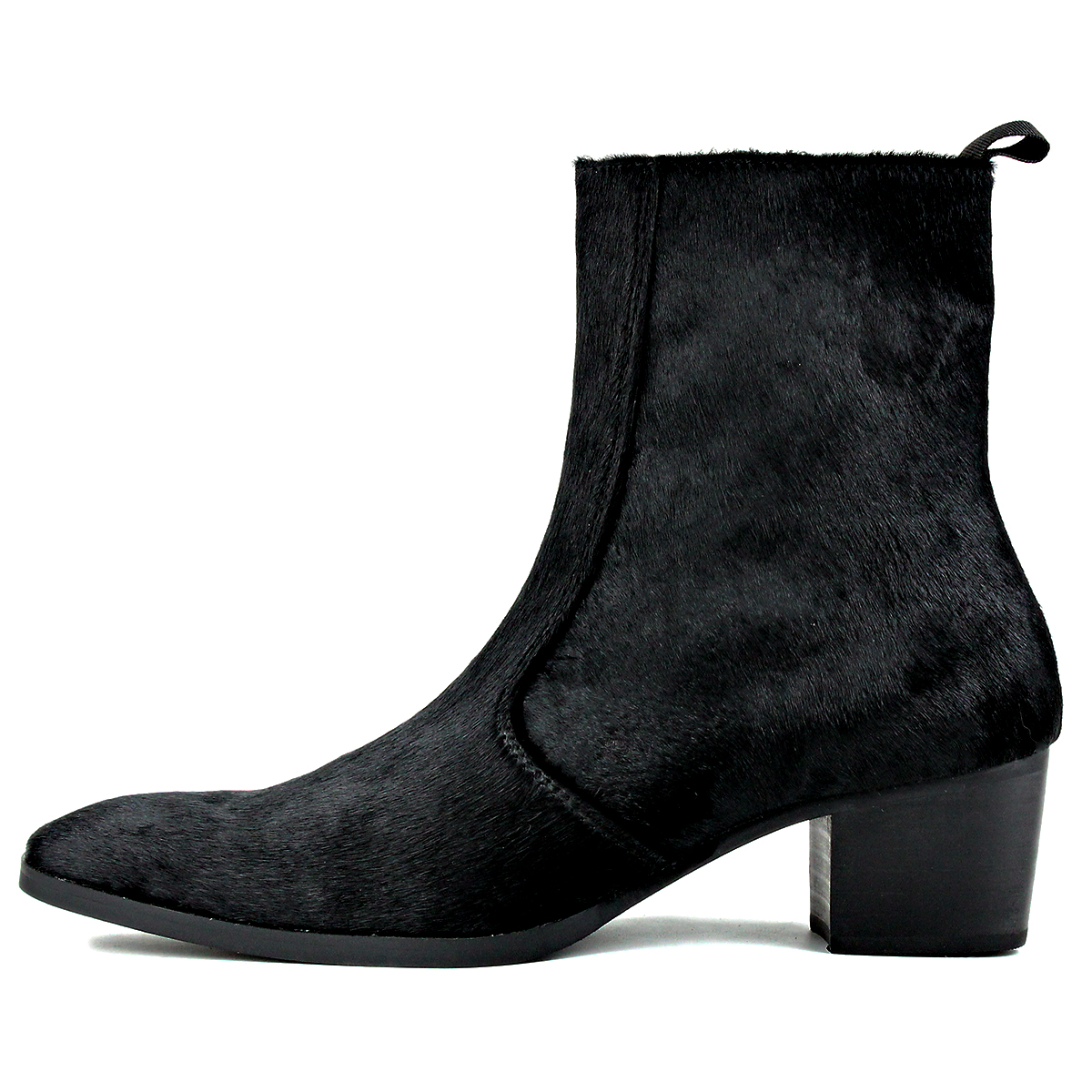OSSTONE Dress Boots Chelsea Pony Hair Boots for Men Zipper-up Leather Casual Heel Shoes JY021-Black-7 Black