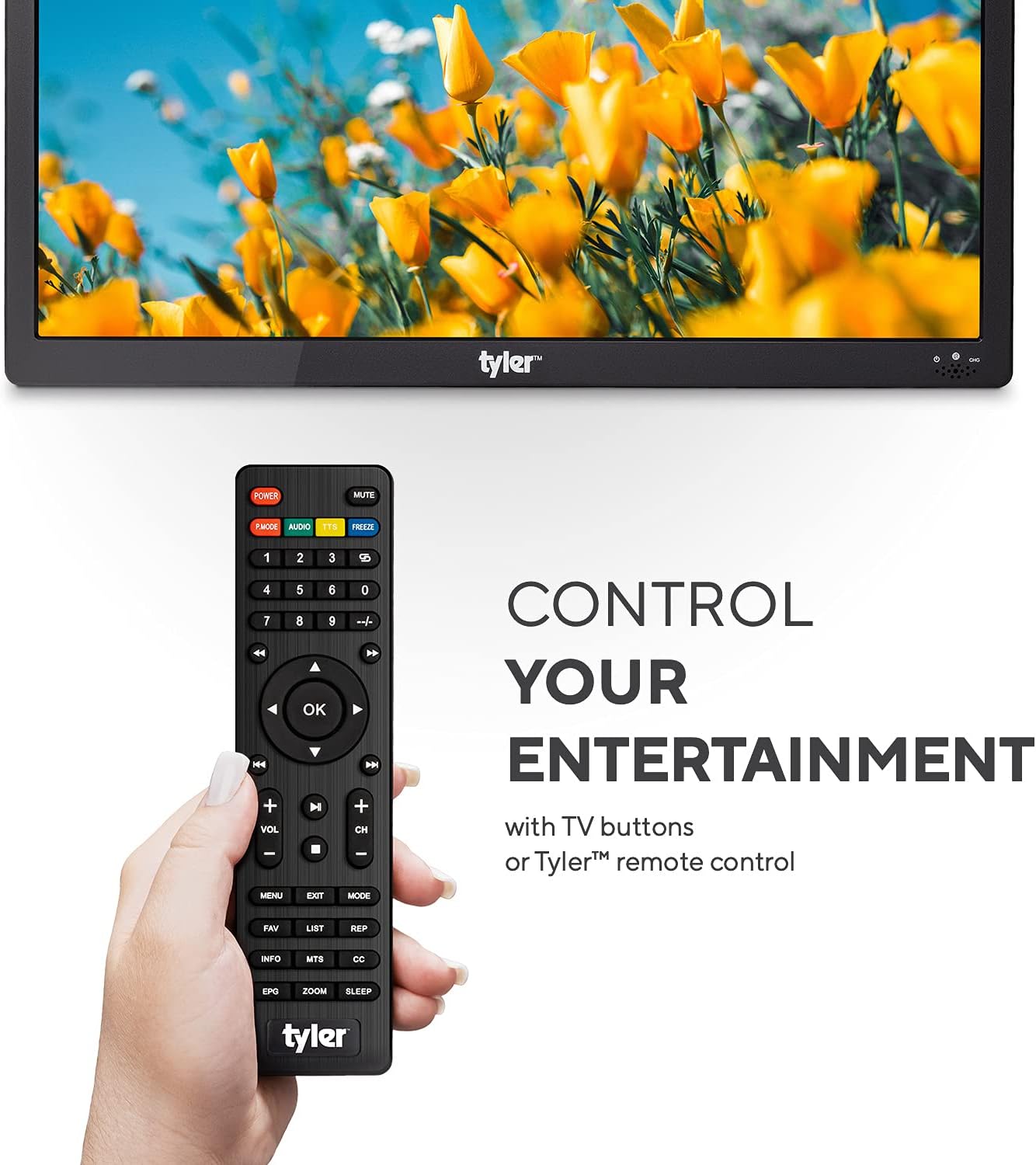 Tyler 16 Portable TV LCD Monitor Battery Powered Wireless Capability HD-TV, HDMI, USB, RCA, SD Card, AC/DC, FM Radio, Car Charger, Remote Control, Built in Stand Small Mini for Car Kids & Traveling