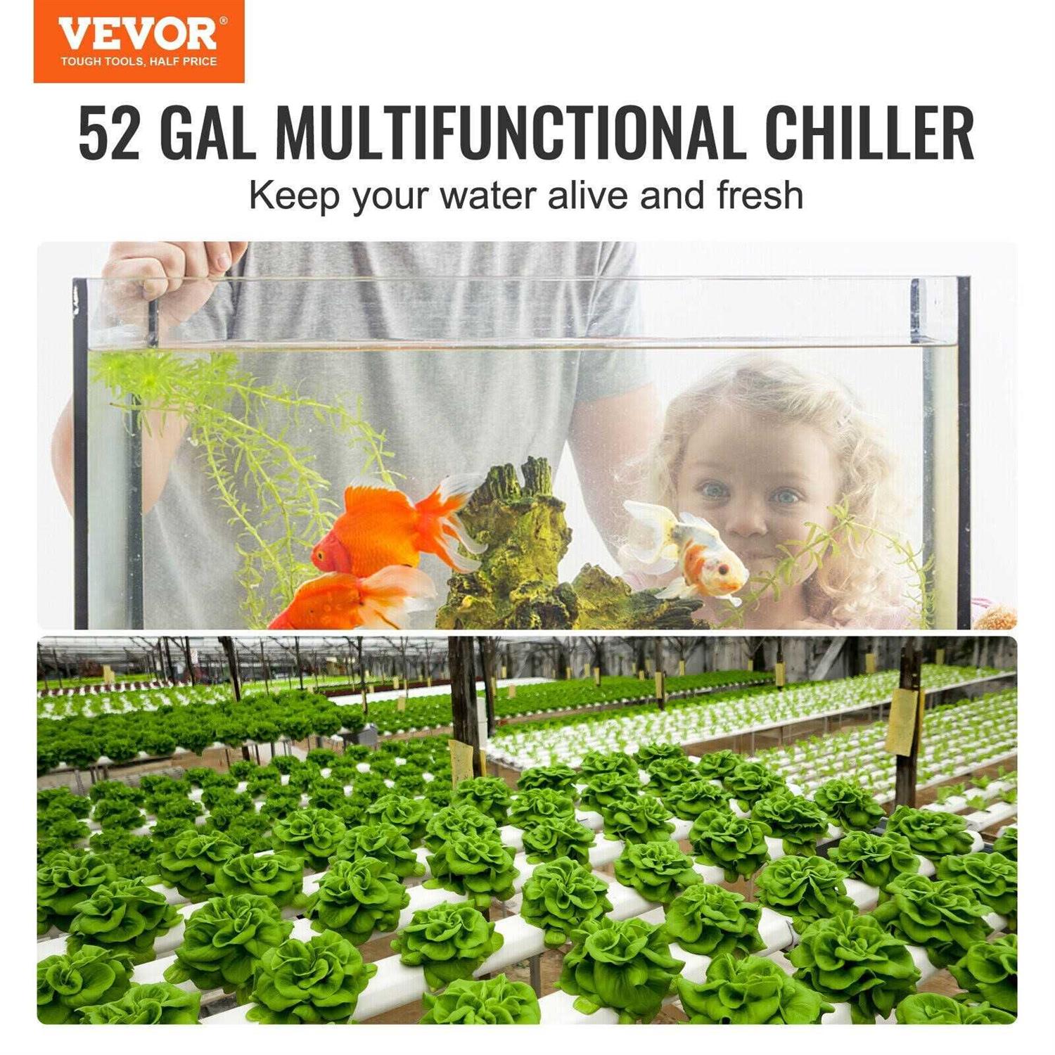 VEVOR Aquarium Chiller, 52 Gal 196 L, 1/10 HP Hydroponic Water Chiller, Quiet Refrigeration Compressor for Seawater and Fresh Water HWQLQQJRQ01HPZC9FV1 - Pet Supplies online store