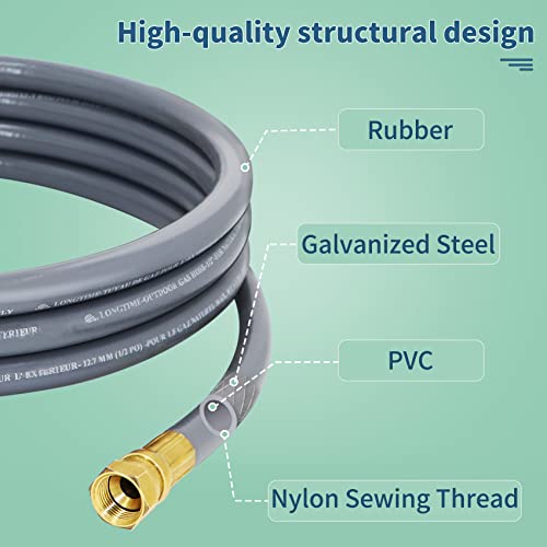 Upgraded 1/2 Inch ID Natural Gas Hose with 3/8 Inch Female Flare by 1/2 Inch Male Flare Adapter, Quick Connect Disconnect, Anti-Cracking for Natural Gas/Propane Equipment …