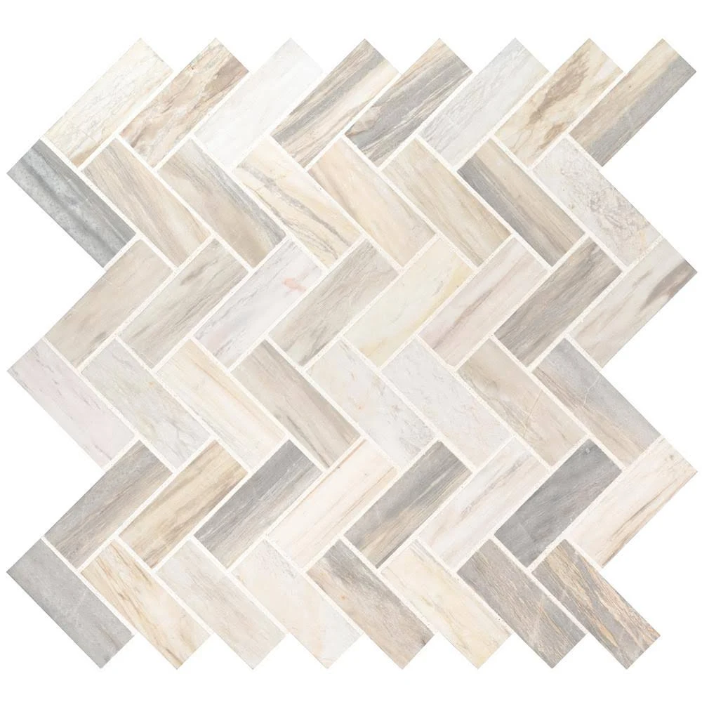 MSI Angora Herringbone 12 in. x 12 in. x 10mm Polished Marble Mesh-Mounted Mosaic Tile (10 Sq. ft. / CASE)