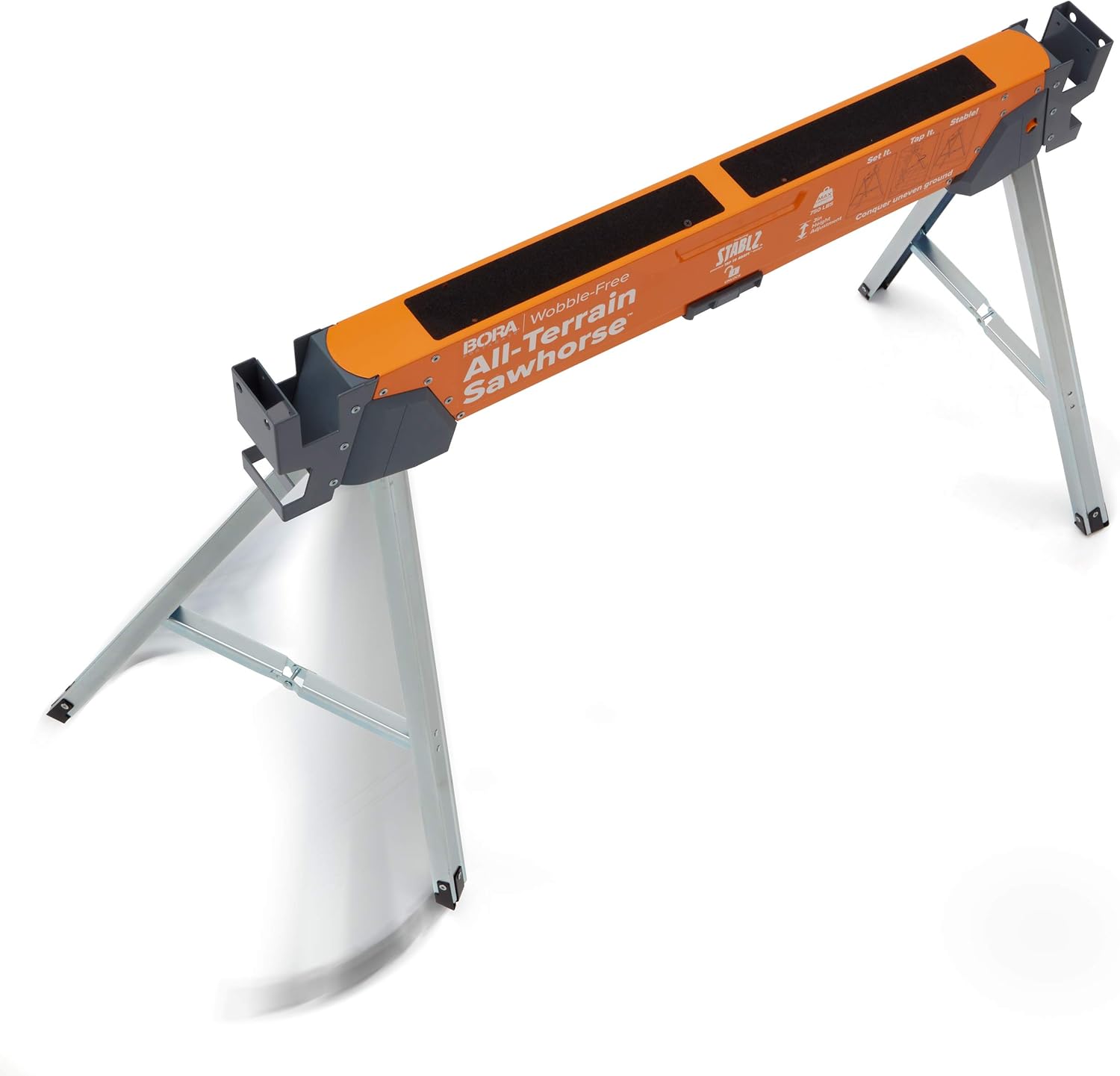 Bora Portamate All-Terrain Sawhorse, Tap to Adapt Swivel Leg for Stability on Uneven Surfaces. Folding Saw Horses for Table Stand, Woodworking, Carpenters, Contractors, PM-4520