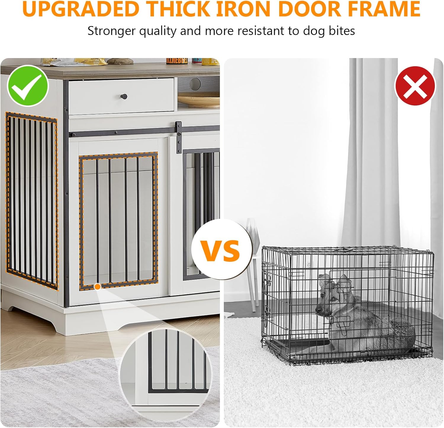 3-in-1 66.1 Inch Double Dog Crate Furniture for 2 Large Dogs, White Durable Double Dog Kennel TV Stand with Divider and 2 Drawers