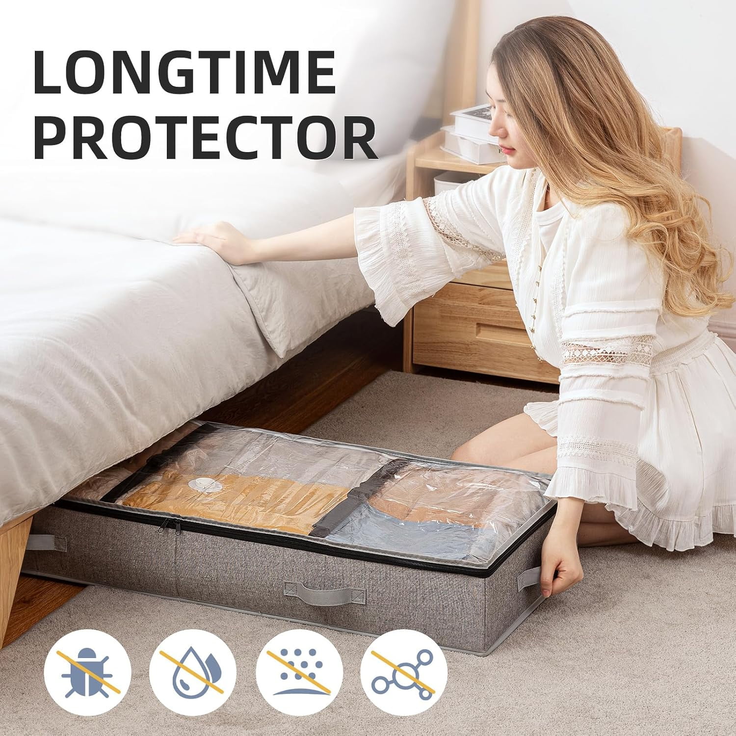 Under Bed Vacuum Storage Bags for Comforters and Blankets, Save 80% Space, Large Capacity Foldable Under Bed Storage Box for Quilts Pillow Blankets Linen, 41 x 17.7 x 6, Jumbo Vacuum Seal