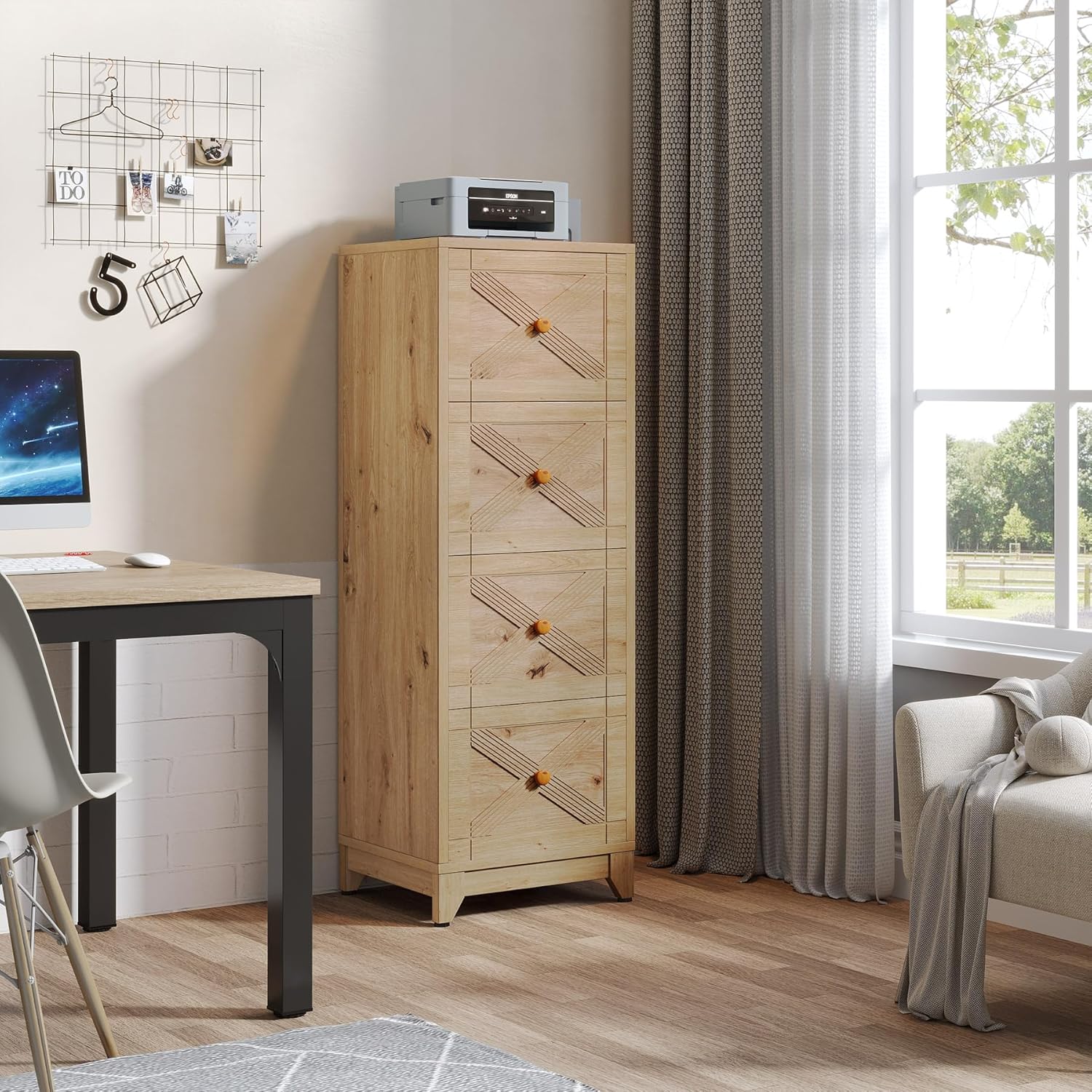 Tribesigns 4-Drawer File Cabinet, Vertical File Cabinets Office Filing Cabinet for Letter Size, Wood Storage Cabinet Printer Stand for Home Office, Living Room, Natural